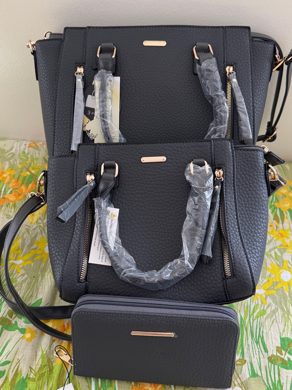 Brand New 3-Piece Black Handbag Set with Wallet